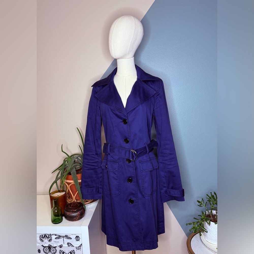 Apt. 9 Cobalt Blue Cotton Blend Trench Coat Belted Classic Spring Jacket Small - Picture 2 of 12